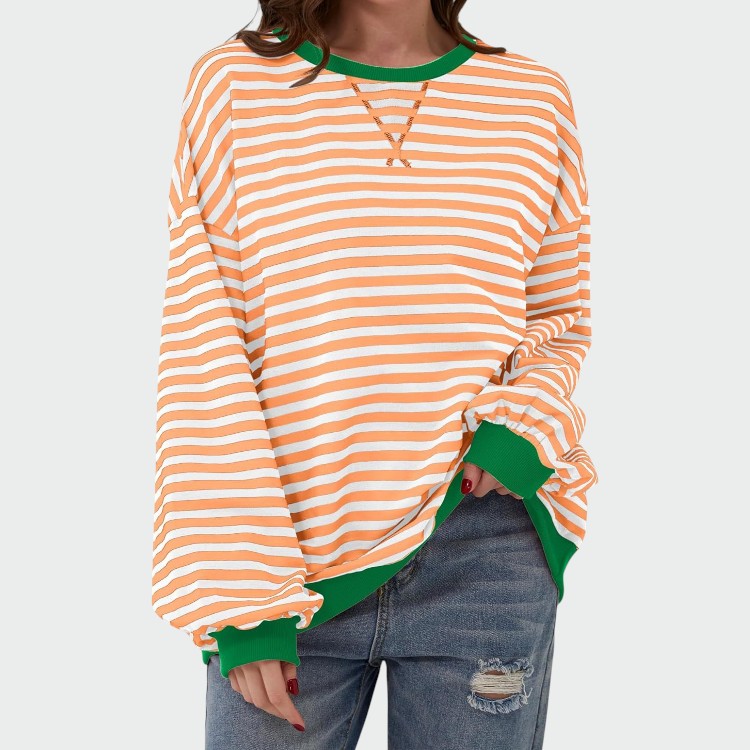 Olivia – Casual Long Sleeve Round Neck Striped Sweatshirt