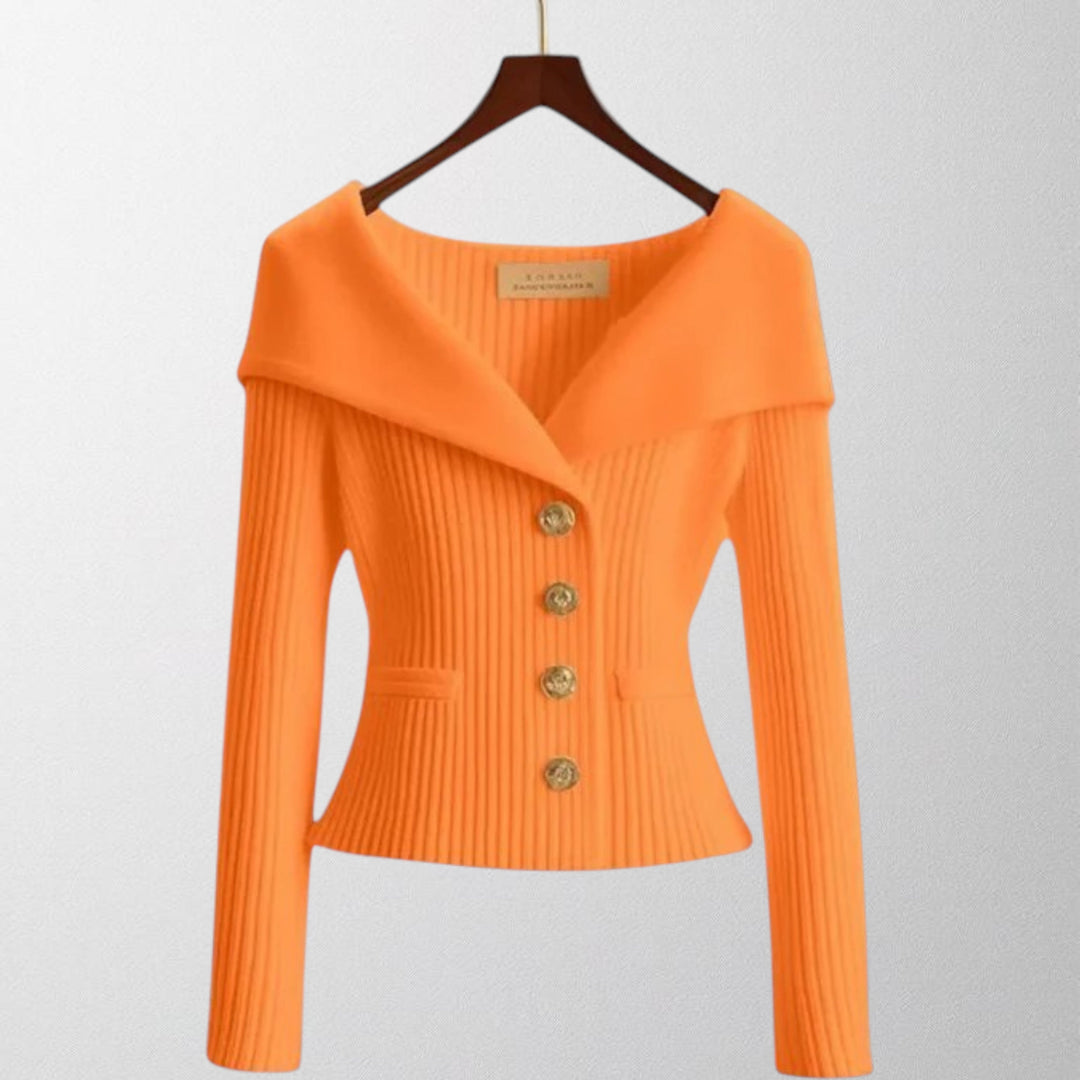 Olivia - Elegant Ribbed Cardigan with Gold Buttons