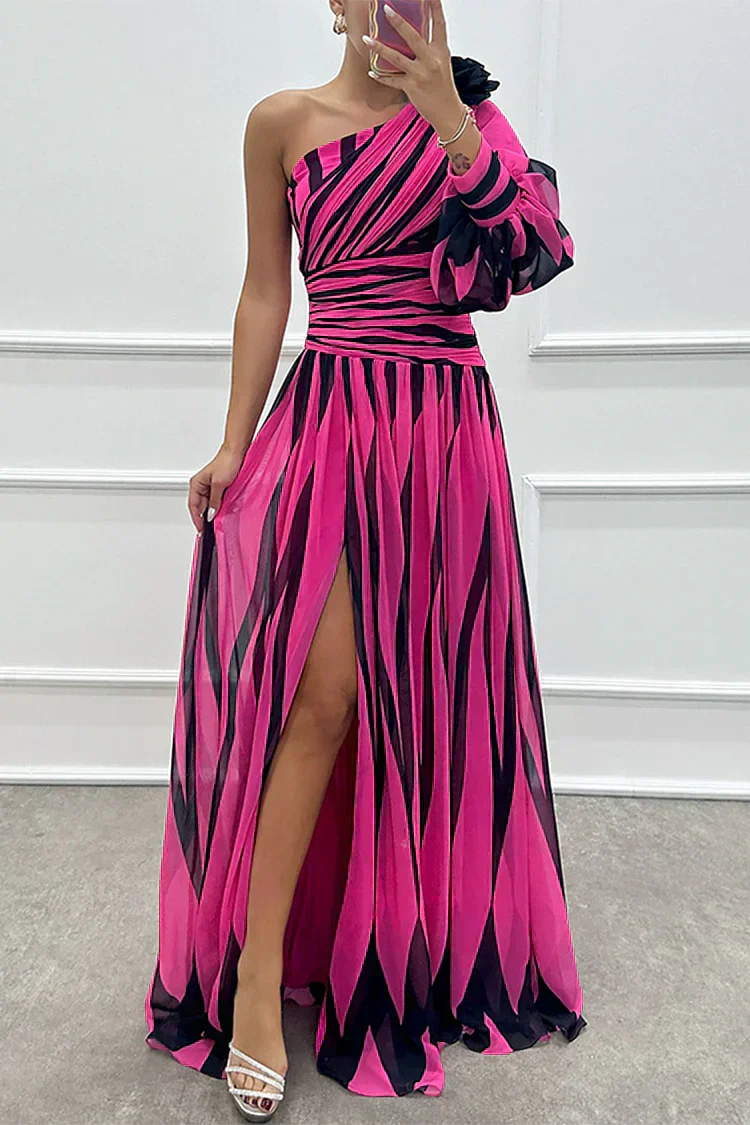 Aurora | Elegant Striped Dress with One Shoulder