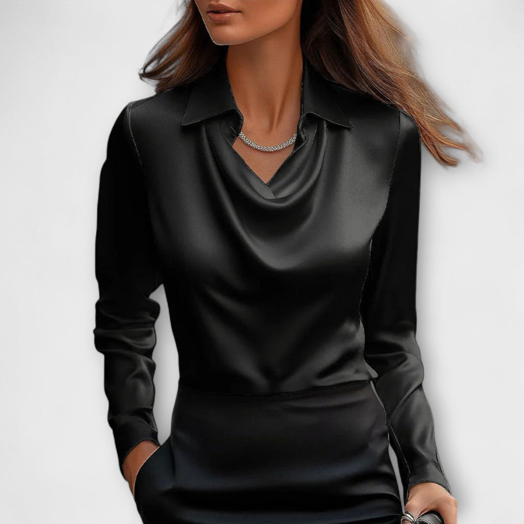 Shiny Blouse with Gathered Collar