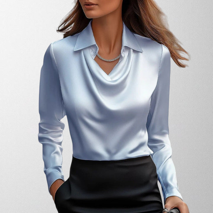 Sylvie - Blouse with Luxurious Sheen and Pleated Neckline