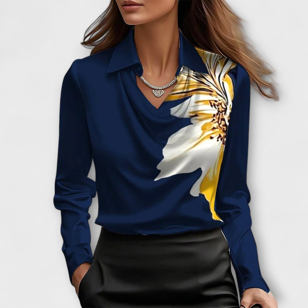 Shiny Blouse with Gathered Collar
