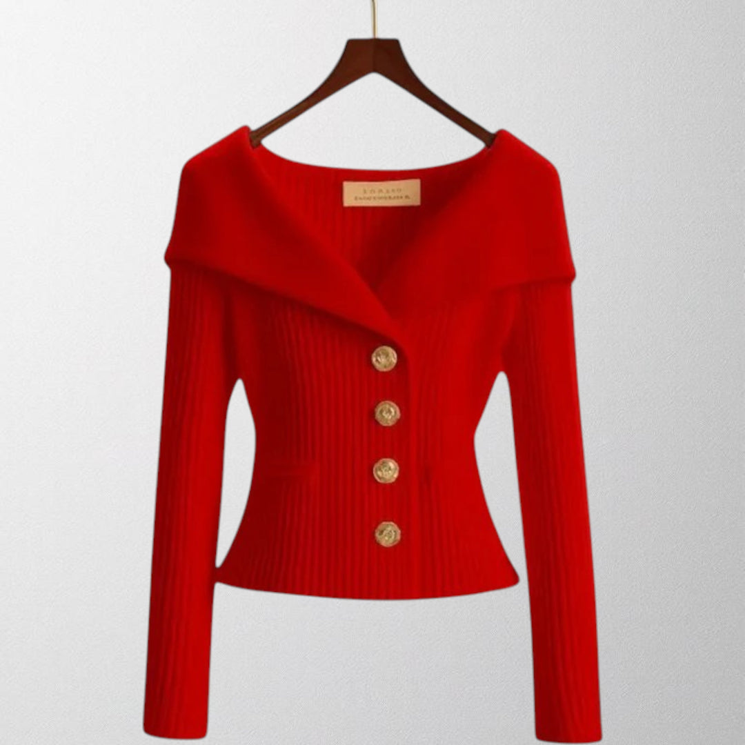 Olivia - Elegant Ribbed Cardigan with Gold Buttons