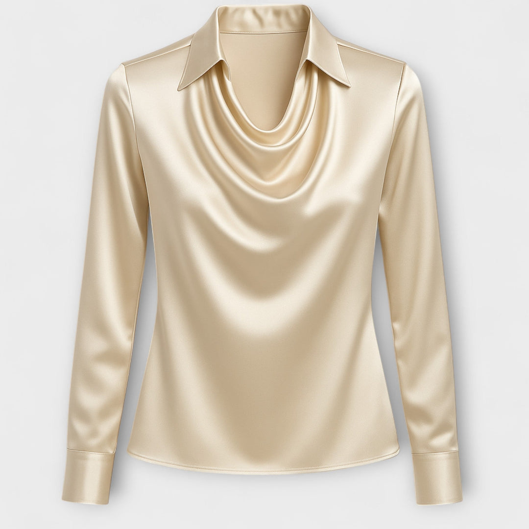Shiny Blouse with Gathered Collar