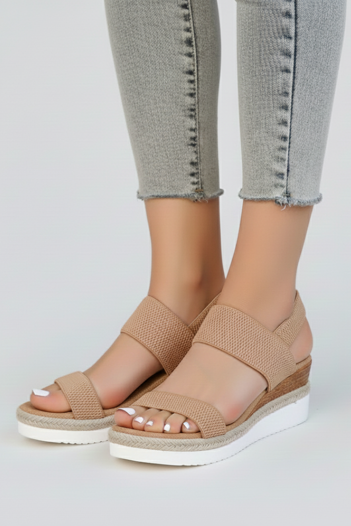 Women’s Sandals with Elastic Upper and Raised Sole