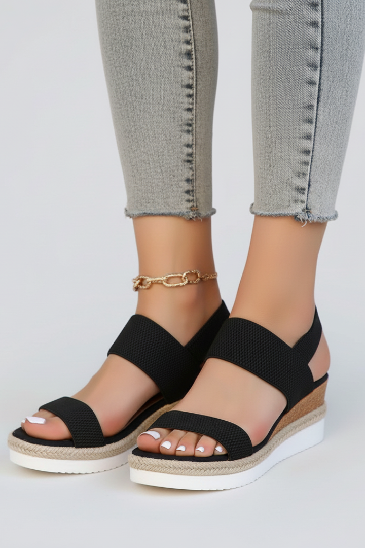 Women’s Sandals with Elastic Upper and Raised Sole