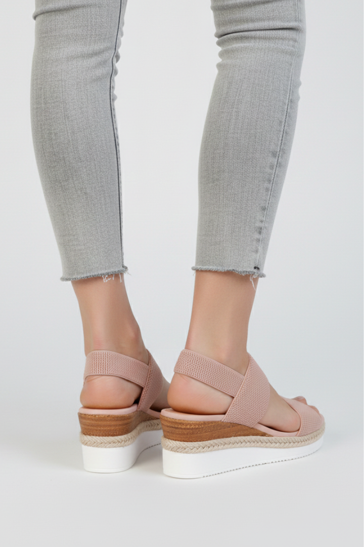 Women’s Sandals with Elastic Upper and Raised Sole