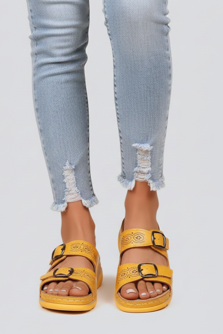 Women’s Open-Toe Sandals with Buckle Straps and Flat Sole