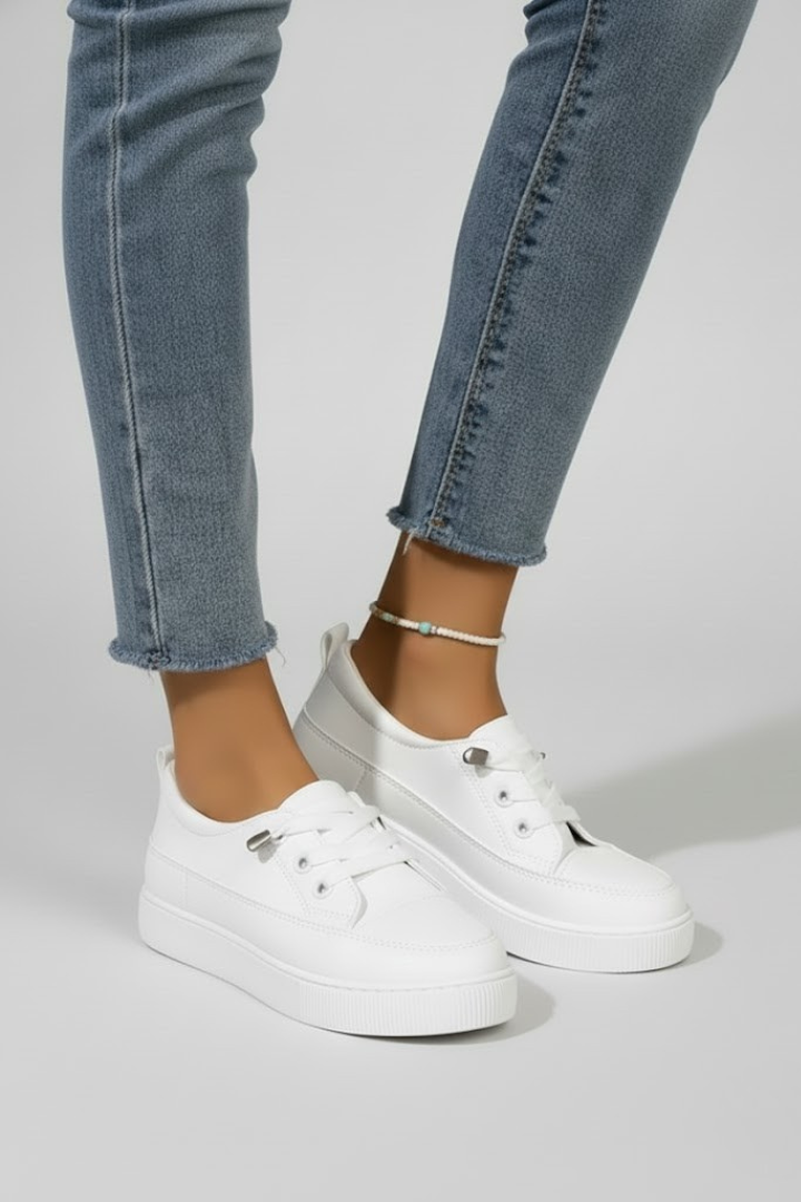 Women’s Flat Sneakers with Round Toe and Lace-Up Closure