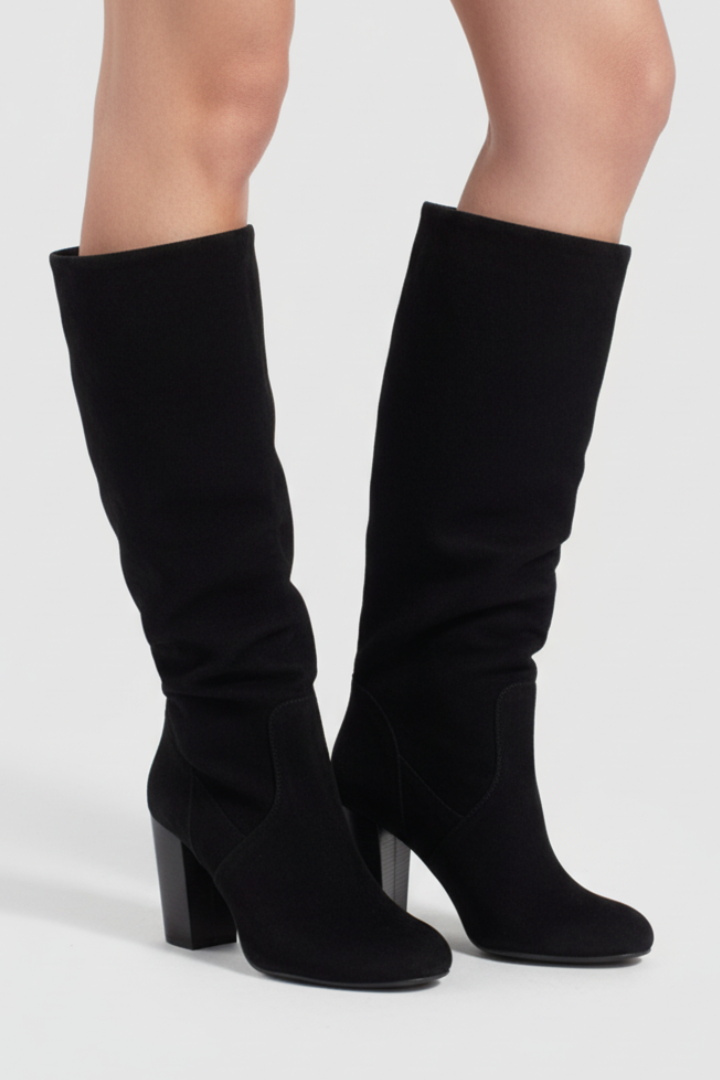 Women’s Knee-High Boots with Pointed Toe and Block Heel