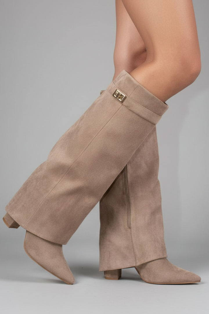 Women’s Knee-High Boots with Pointed Toe and Block Heel