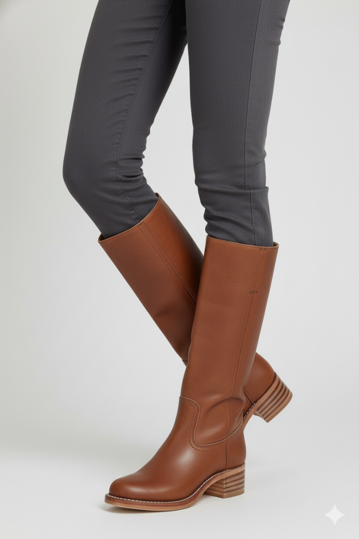 Women’s Knee-High Boots with Round Toe and Block Heel