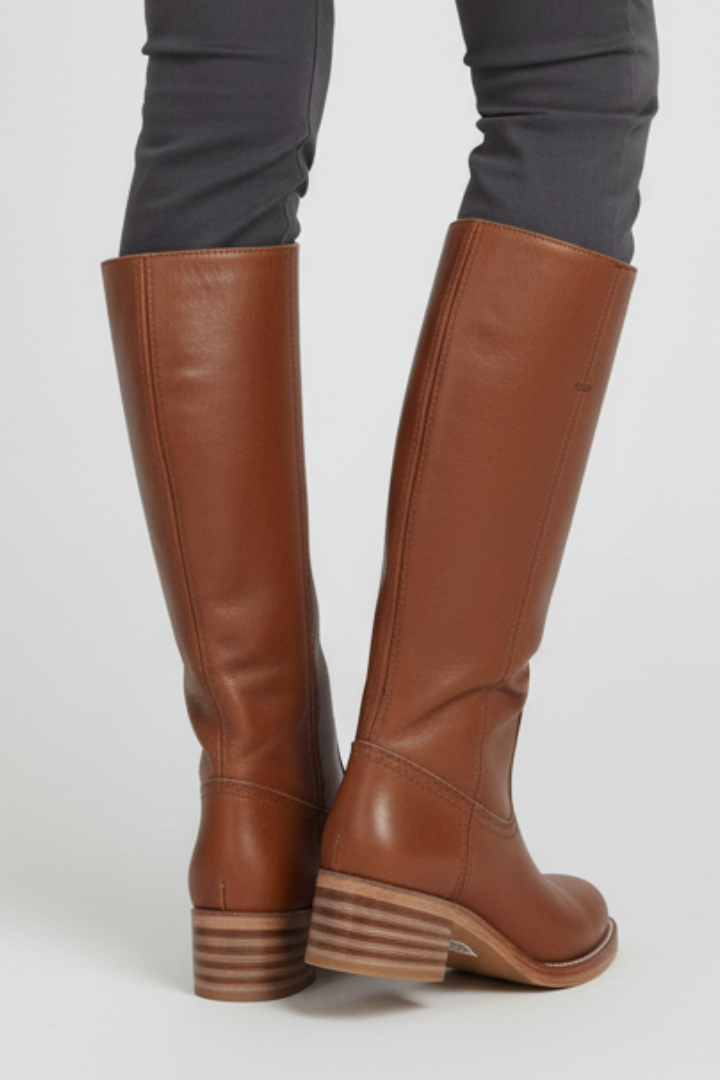 Women’s Knee-High Boots with Round Toe and Block Heel