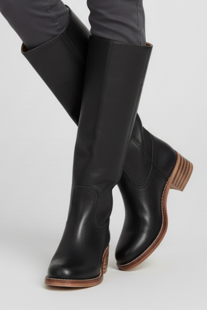 Women’s Knee-High Boots with Round Toe and Block Heel