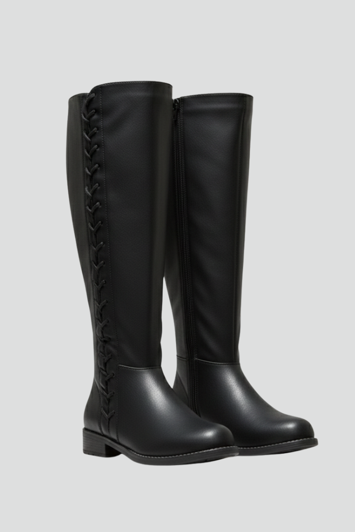 Women’s Knee Boots with Lace Front and Plain Upper