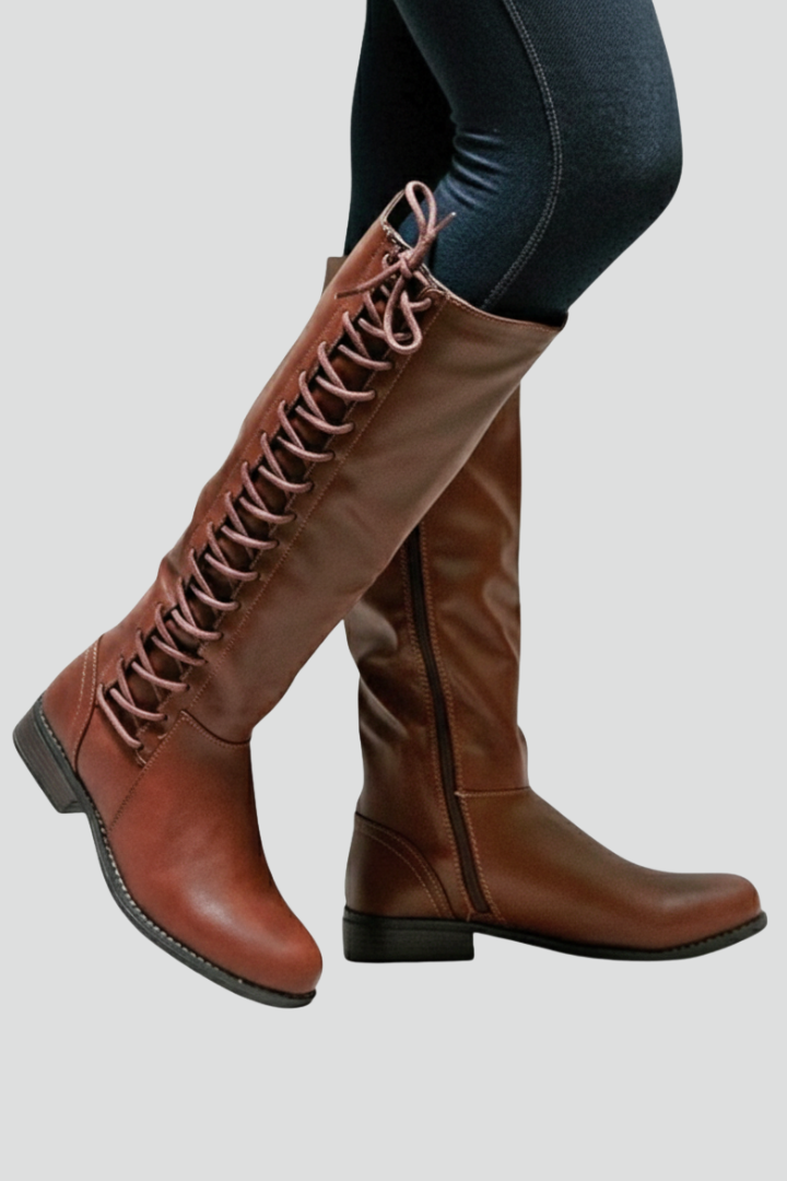Women’s Knee Boots with Lace Front and Plain Upper