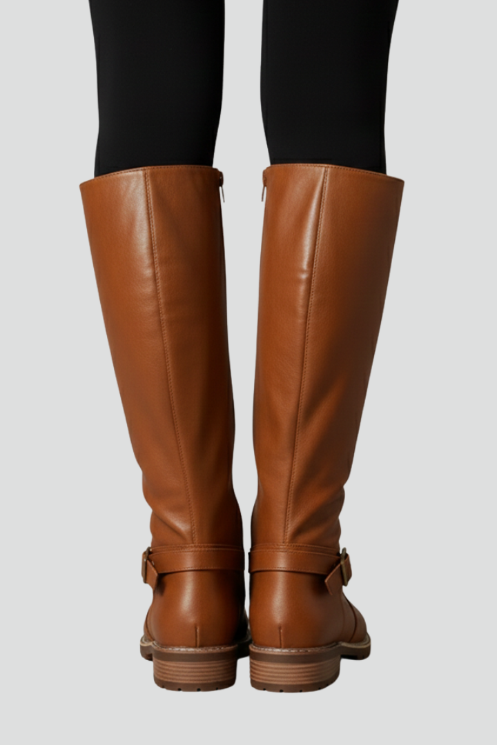 Women’s Knee Boots with Plain Upper and Buckle Detail
