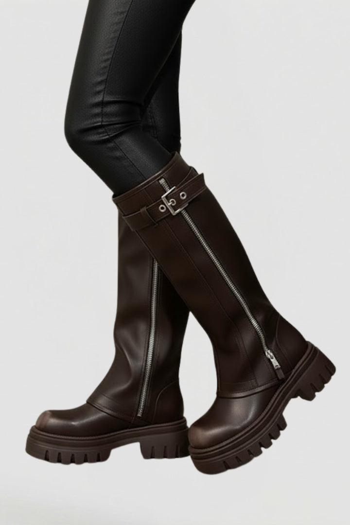 Women’s Knee High Platform Boots with Side Zipper