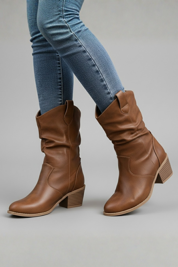 Women’s Mid-Calf Boots with Pull Tabs and Block Heel