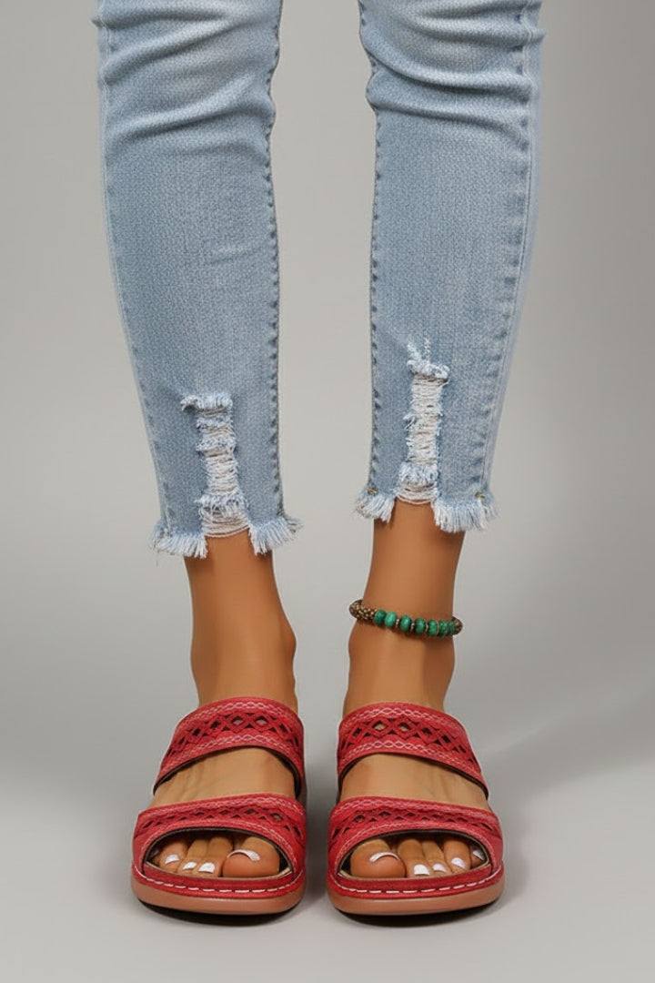 Women’s Slide Sandals with Dual Straps and Decorative Cutouts