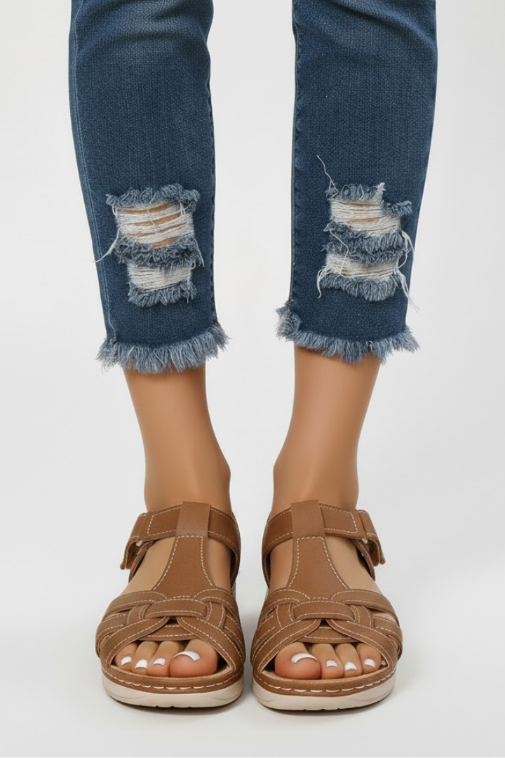 Women’s Retro Strap Sandals with Buckle Fastening