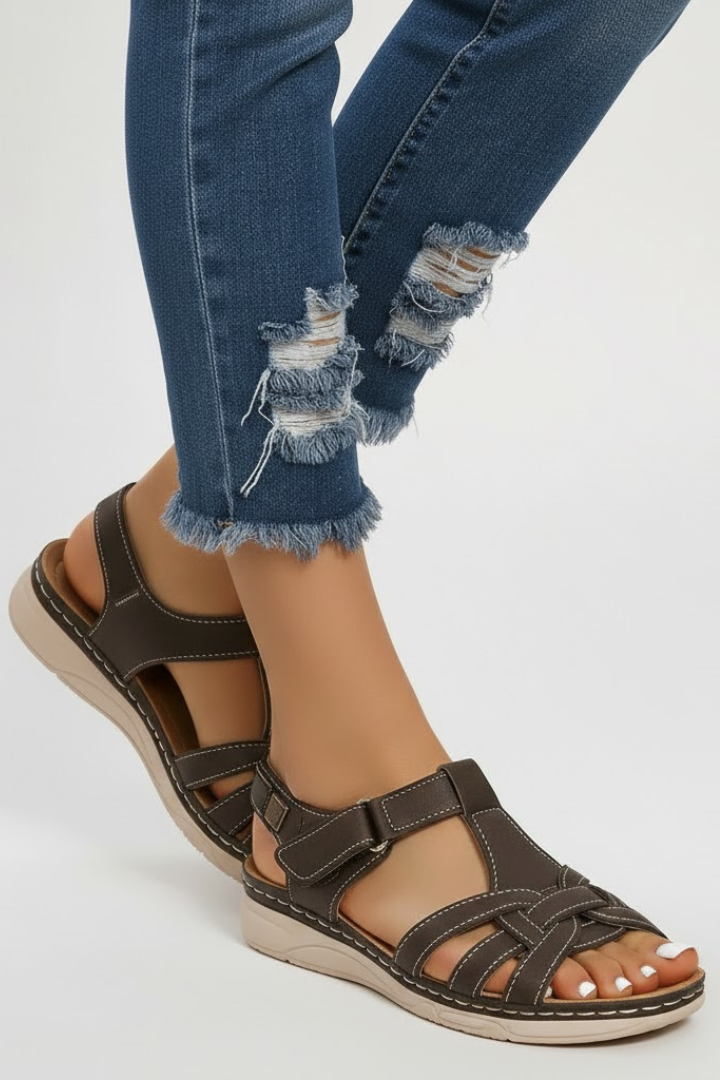 Women’s Retro Strap Sandals with Buckle Fastening