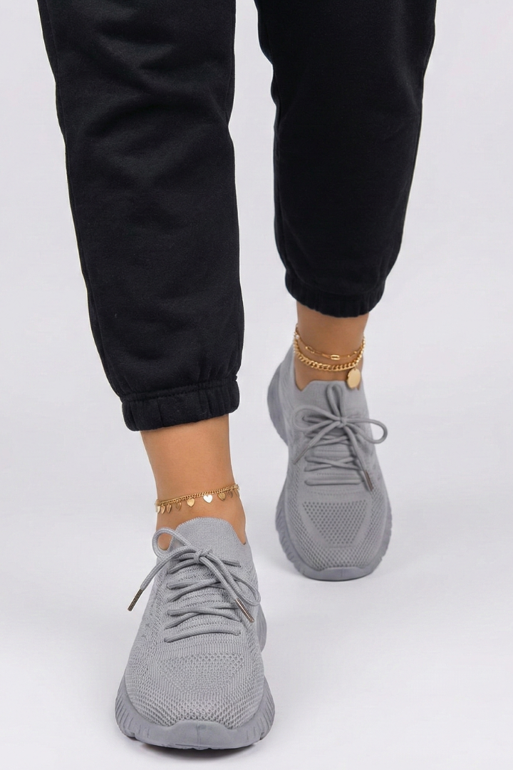 Women’s Knit Sneakers with Lace-Up Closure and Textured Sole