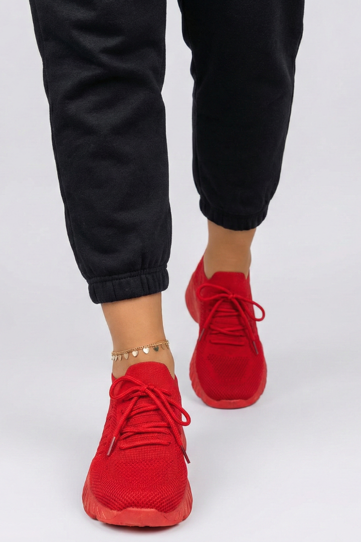 Women’s Knit Sneakers with Lace-Up Closure and Textured Sole