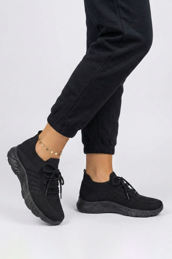Women’s Knit Sneakers with Lace-Up Closure and Textured Sole