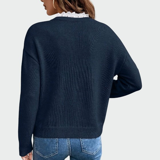 Olivia – Lace Trim V-Neck Jumper