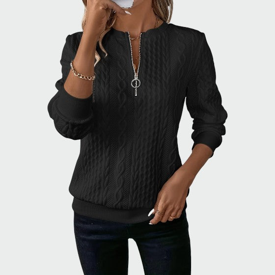 Olivia - Ladies' zip-up cable knit jumper