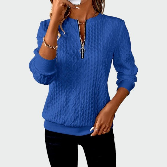 Olivia - Ladies' zip-up cable knit jumper