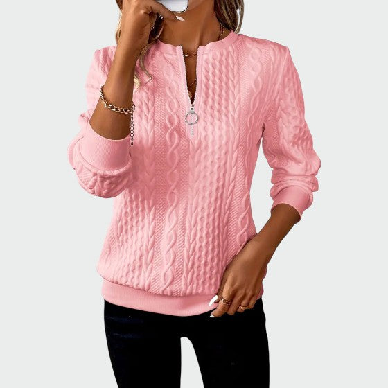 Olivia - Ladies' zip-up cable knit jumper