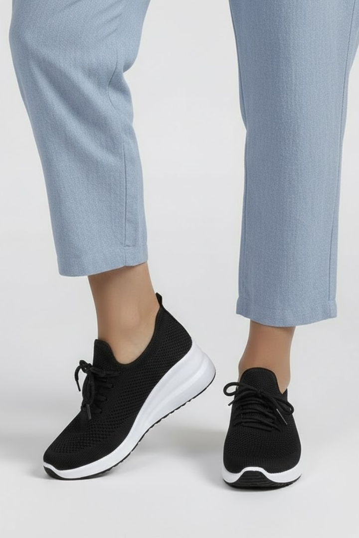 Women’s Knit Sneakers with Lace-Up Fastening and Layered Sole