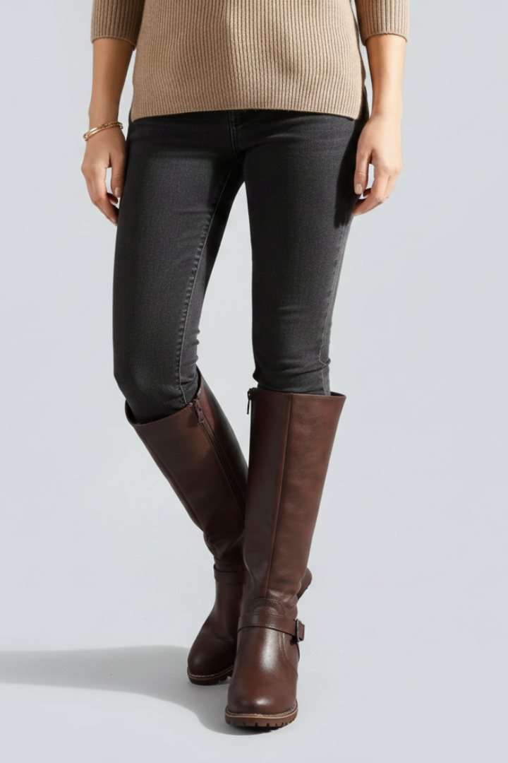 Women’s Tall Boots with Side Zip and Buckle Detail