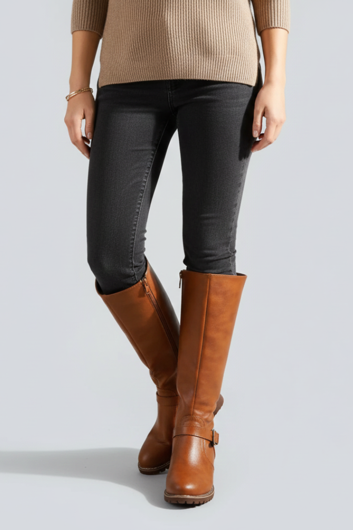 Women’s Tall Boots with Side Zip and Buckle Detail